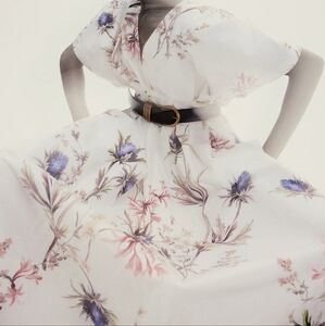 H&M Waist-defined Cotton Dress Maxi White Floral Bnwt